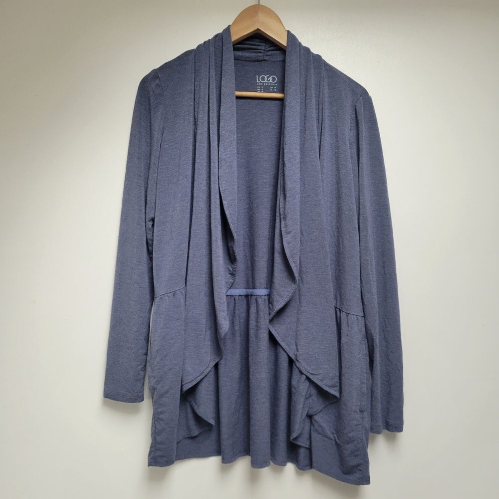 LOGO by Lori Goldstein | Blue Knit Open Front Waterfall Cardigan S Casual QVC